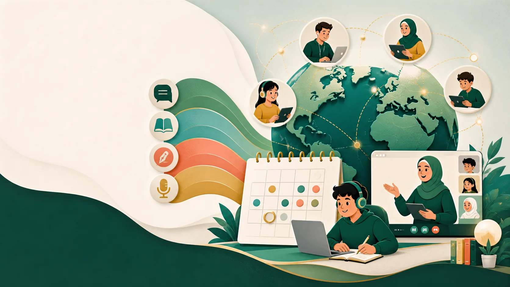 Illustration of an international online learning calendar